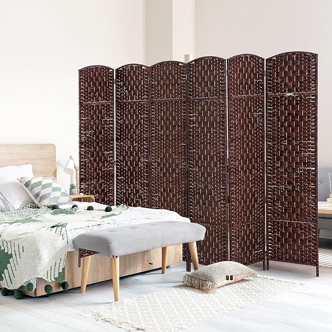 HOMCOM Room Divider 6-Panel, 6FT-Tall Folding Privacy Screen, Hand-Woven Design - Image 2