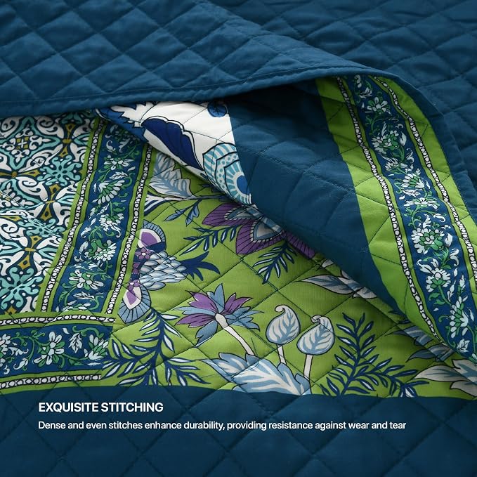 King Quilt Set - Washed Quilted Patchwork Comforter Coverlet, Lightweight - Image 5
