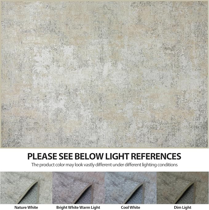 5x7 Area Rugs for Living Room Washable Bedroom Dining Room Beige Grey | Modern - Image 7