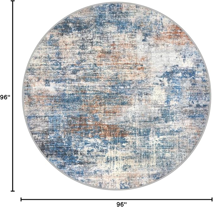 Abstract Round Area Rug 8 Ft Washable Circle Rugs Large Round Rug Non Slip Thin - Image 2