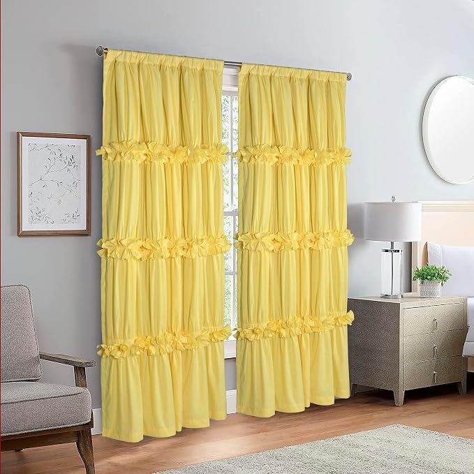 Blackout Window Curtains Bright Yellow, Rustic Rod Pocket Drapes - Image 8