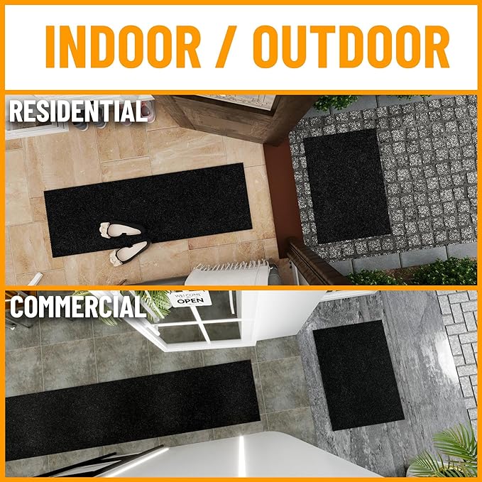 Ottomanson 2' x 55' Hallway Runner with Scraper Pile Extra Durable Non-Slip Rug Mat for Indoor & Outdoor Use - Ideal for Kitchen, Entryway, Patio & Garage - High-Traffic Carpet, Black