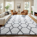 7x9 Area Rugs for Living Room Bedroom, Large Fluffy White and Grey Throw Rug by ONASAR