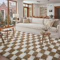 Brown Area Rug 5x7 for Living Room Soft Checkered Shag Carpet | Machine Washable by PureCozy