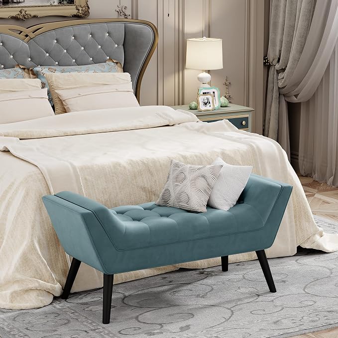 Velvet Bed Bench, Upholstered Entryway Ottoman Bench Seat - Image 4