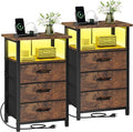 Night stand Set 2 with Charging Station, LED Nightstand by Vagusicc