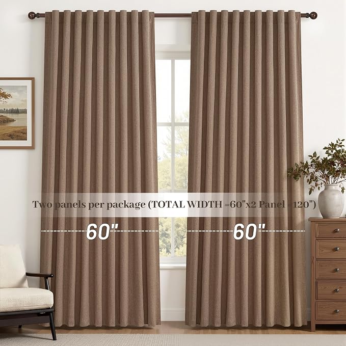 Rust Brown Blackout Curtains 60 Inches Extra Wide Linen 90 Inch Length - Image 8