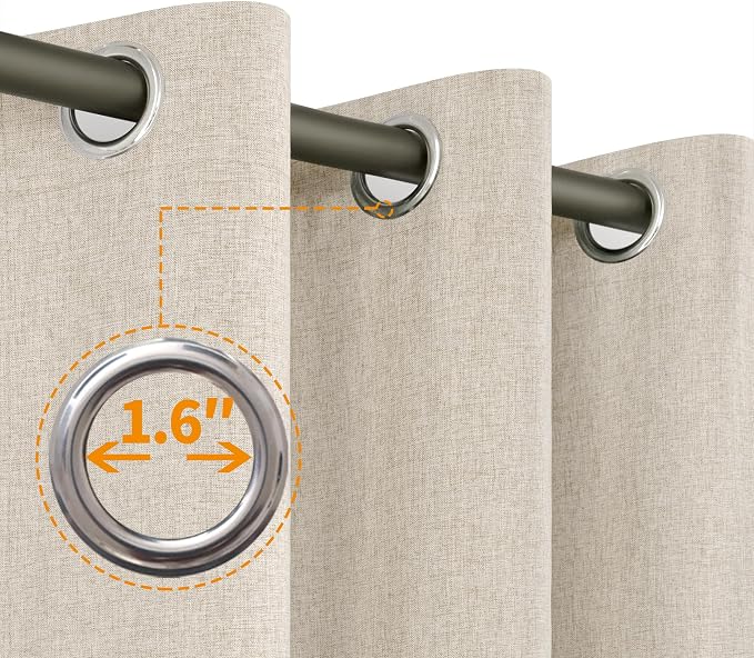 YoungsTex Oatmeal Linen 100% Blackout Curtains 63 Inch Length - Image 6