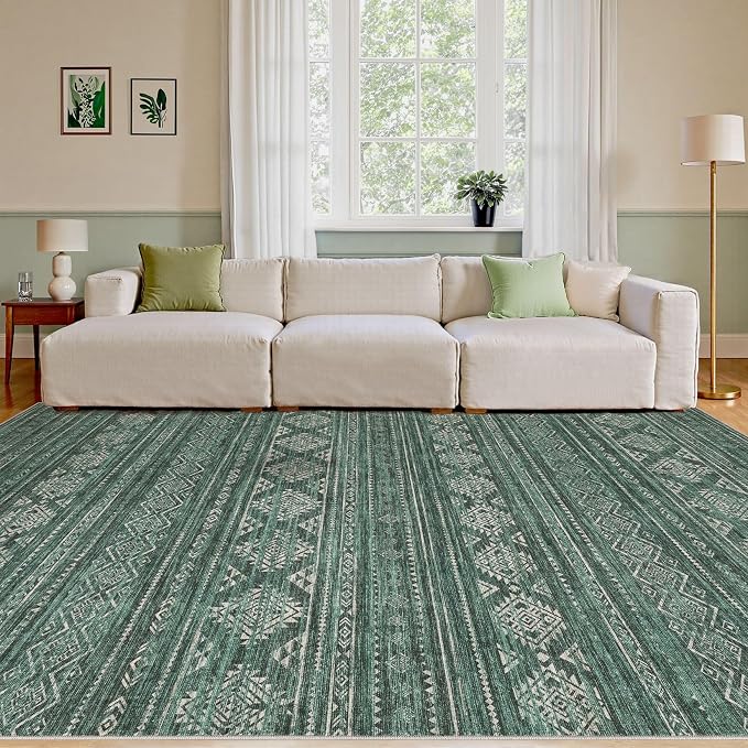 Nakagishi Boho 5x7 Area Rug Living Room Rugs Machine Washable Green | Soft - Image 4