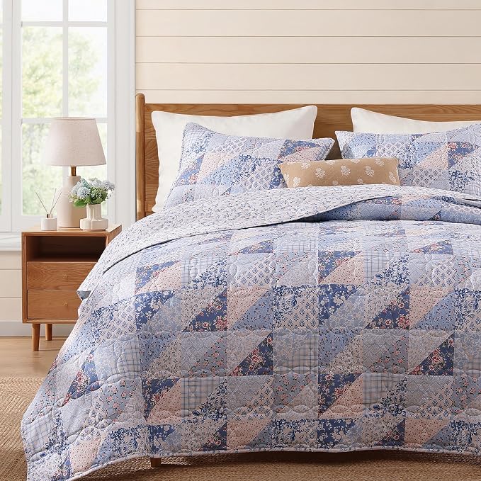 Twin/Twin XL Quilt Set-2 Pieces Soft Bedding Floral Patchwork Coverlet | All by BLOOMHAVEN