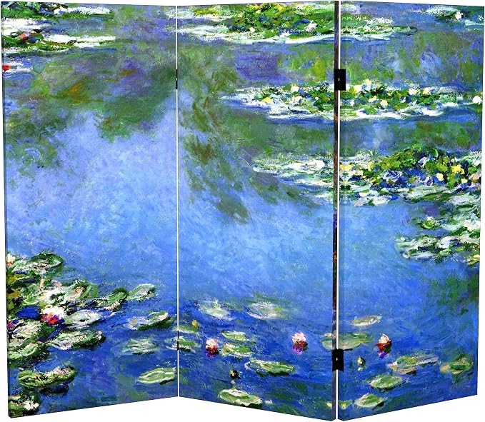 Red Lantern Double Sided Works of Monet Canvas Folding Screen - Image 7