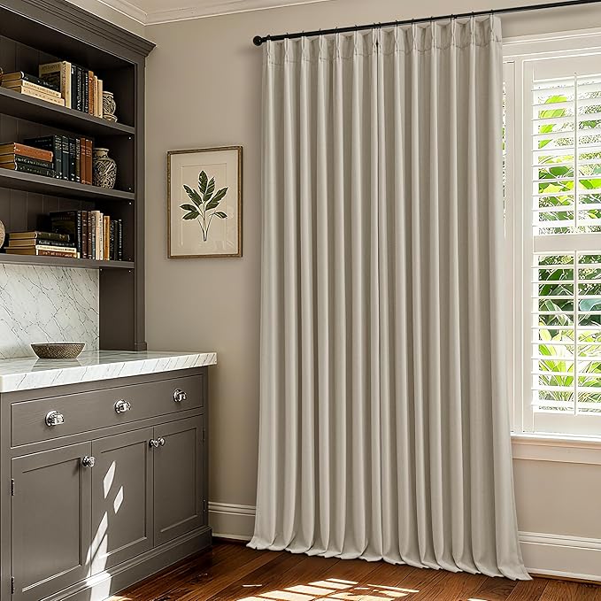 Extra Wide 100% Blackout Curtains 102 Inches Long for Bedroom Living Room Neutral Farmhouse Pinch Pleated Double Layer Thick Linen Drapes Thermal Insulated for Large Windows Oatmeal W70xL102 1 Panel