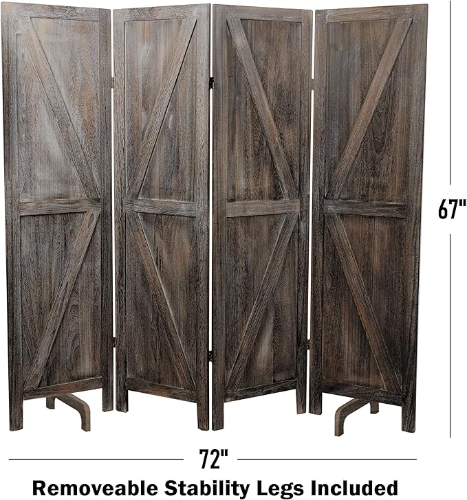 Premium Home 4-Panel Room Divider – Rustic Brown Barn Door, K Pattern Folding - Image 6