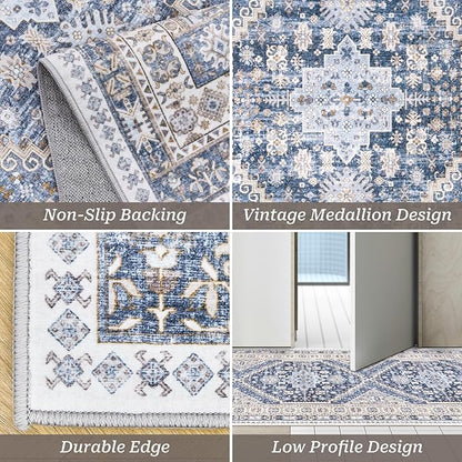 zesthome Washable Runner Rug 2.5x8 - Stain Resistant Entryway Rug,Ultra-Thin Kitchen Rugs, Anti Slip Backing Runner Rugs for Entrance Laundry Room Indoor Hallway (Blue/Beige,2.5'x8')