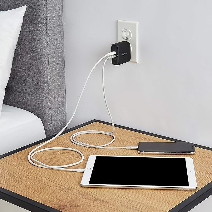 Amazon Basics 36W Two-Port USB-C Wall Charger (18W per Port) with Power Delivery PD for Tablets & Phones (iPhone 15/14/13/12/11/X, iPad, Samsung, and More), Non-PPS, 2.34 x 2.21 x 1.09 inches, Black