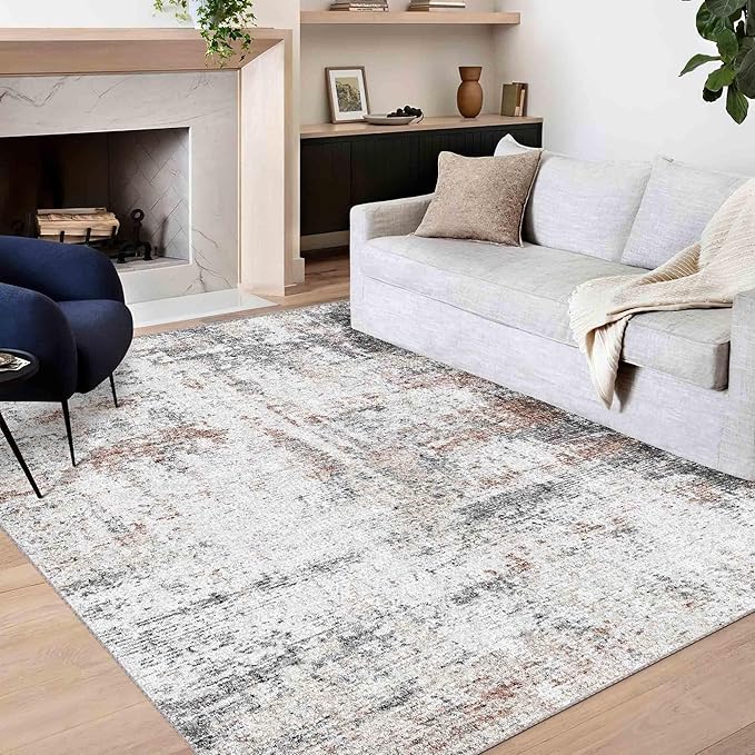 8x10 Area Rugs for Living Room, Non-Slip Backing Washable Rug 8x10, Large Area Rug Soft Carpet for Bedroom Dining Room, Neutral Modern, Easy Clean, Durable, Brown Black White