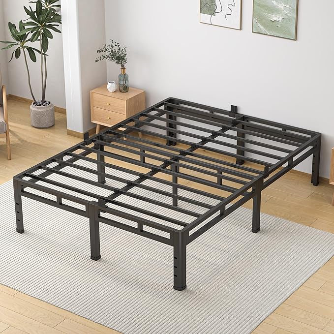NKZ King Size Bed Frame 14 Inch, Metal Bed Frame & Box Spring 2 in 1 Platform with Round Corner Legs, 4000lbs Weight Capacity Reinforced Metal Frame, Headboard Hole, Noise-Free, Easy Assembly