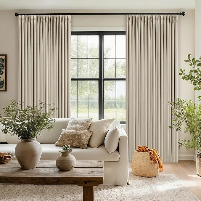 Beige Oatmeal Linen Pinch Pleated 100% Blackout Curtains 90 Inch Length | Pinch - Image 7