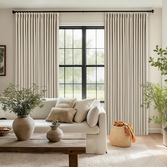Oatmeal Pinch Pleated Blackout 90 Inch Curtains 70 Inch Wide Dual Layer | Pinch by Twodrapes