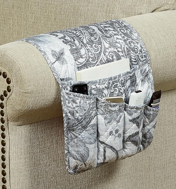 Brilliant Sunshine Grey Flowers Patchwork Couch Armrest Cover, Armrest - Image 3