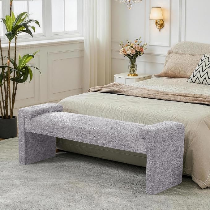 Upholstered Entryway Bench, 58.7" Modern Bedroom Bench, Curved Armrests - Image 6