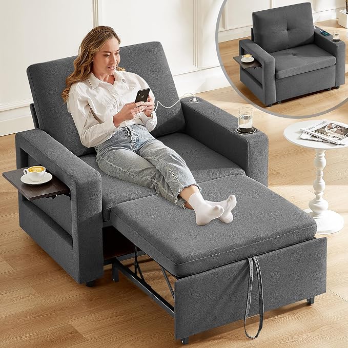 WEUP 42.5" Sleeper Chair Bed, 3-in-1 Convertible Reclining Sofa Chair by Unknown