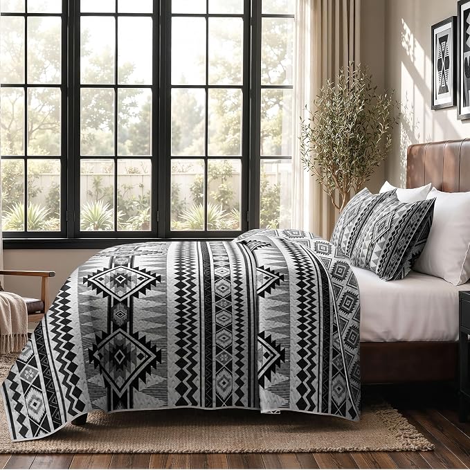 akkialla Reversible Black Boho Twin Quilt Set, 2-Piece Bohemian Aztec - Image 5