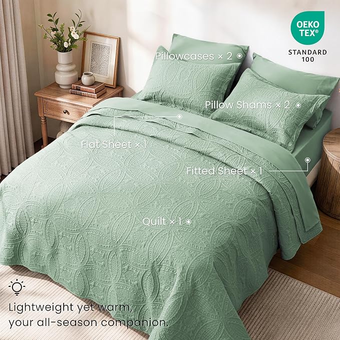 Love's cabin Queen Quilt Set Sage, Bed in a Bag Queen Size Bedding 7 Pieces - Image 2