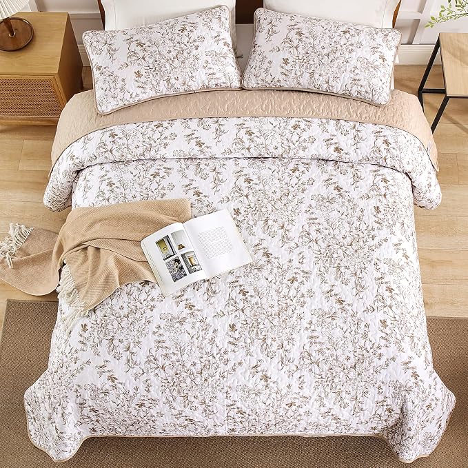 WONGS BEDDING Botanical Quilts Queen Size, 3 Pieces Bedspread Set, Microfiber - Image 8