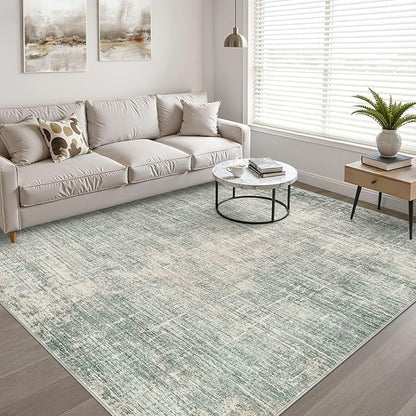 10x14 Area Rugs Living Room: Washable Large Neutral Green Rug Abstract Soft Modern Stain Resistant Indoor Floor Non-Slip Carpet for Bedroom Nursery Kids Office Playroom Dining Room Under Table Home
