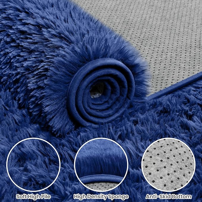 5x8 Fluffy Shag Area Rugs for Living Room Bedroom: Soft Plush Carpet Blue | - Image 6