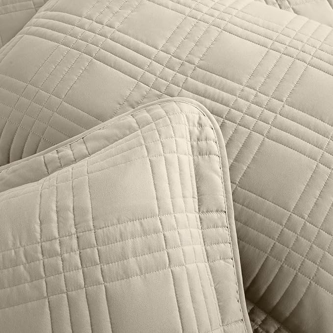 Chezmoi Collection Kingston King Size Bedspread Set, 3-Piece Khaki Oversized - Image 7