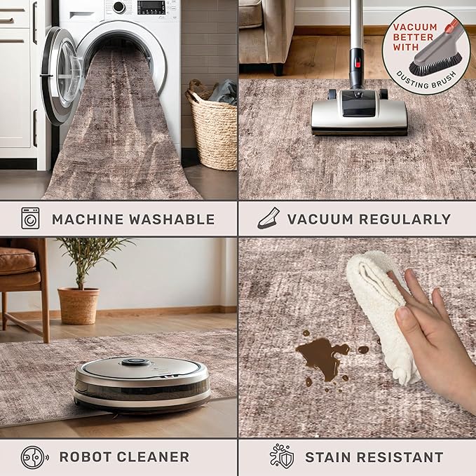 2x3 Small Rugs for Entryway, Rustic Brown Washable Non Slip Throw Rugs for Kitchen, Bathroom, Farmhouse Medallion Abstract Indoor Décor, Stain Resistant Carpet