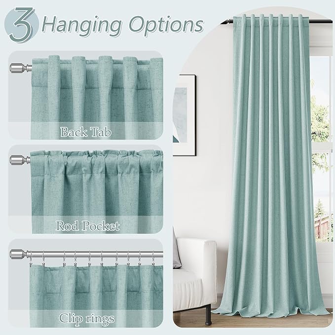 Light Blue 100% Blackout Linen Curtains 96 Inch Length 2 Panels Set - Image 6