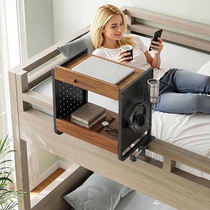 Bedside Shelf for Dorm Room Bunk Bed 2-Tier Clip-On Nightstand | - Image 3