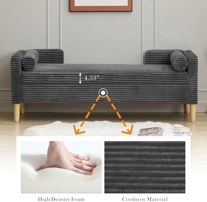 Aoiy & Wifon 65.35" W End of Bed Bench King Size, Upholstered Large Storage - Image 5
