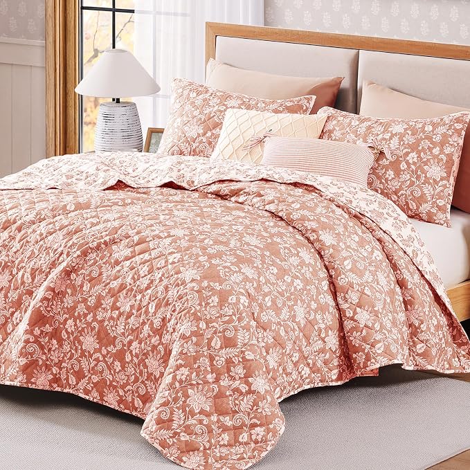 Queen Quilt Set-3 Pieces Soft Bedding Floral Reversible Coverlet | All Seasons - Image 2