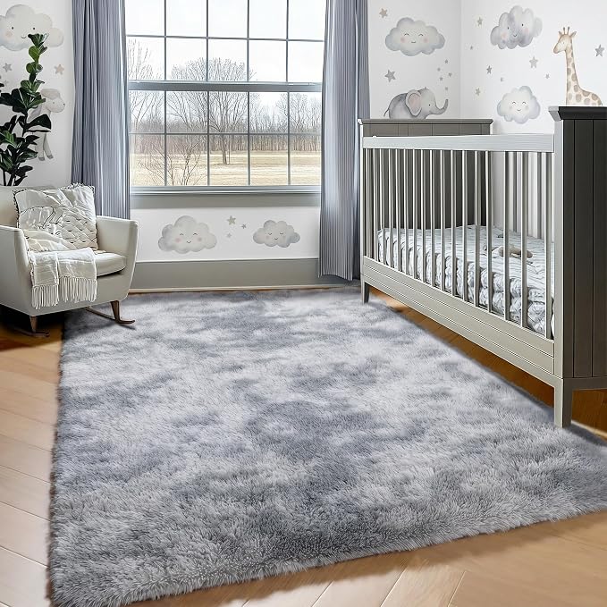 8x10 Area Rugs for Living Room, Tie-Dyed Light Grey Large Fluffy Shag Bedroom - Image 7