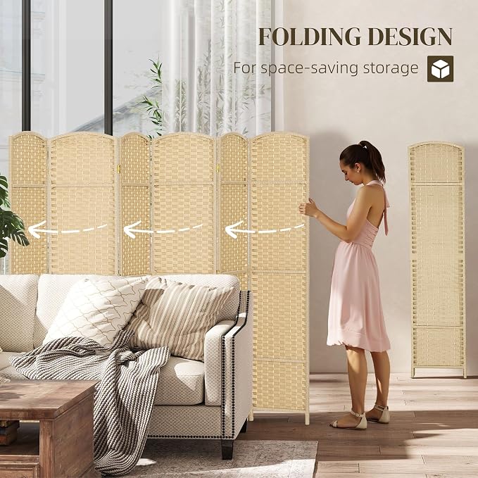 HOMCOM Room Divider 6 Panel Folding Privacy Screen 5.6' Tall Charcoal Gray | - Image 4