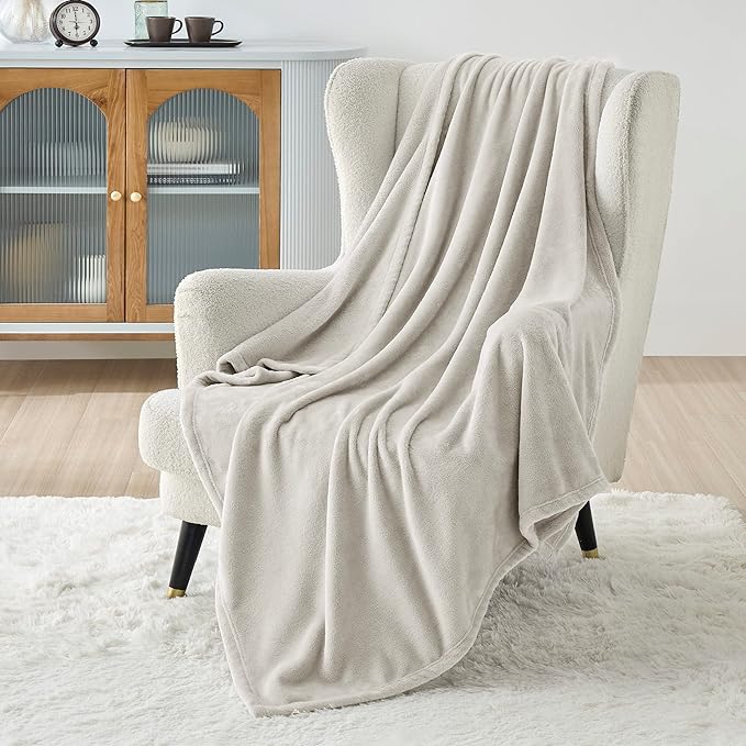 Bedsure Fleece Blanket Twin Blanket Linen - 280GSM Soft Lightweight Plush Cozy Blankets for Bed, Sofa, Couch, Travel, Camping