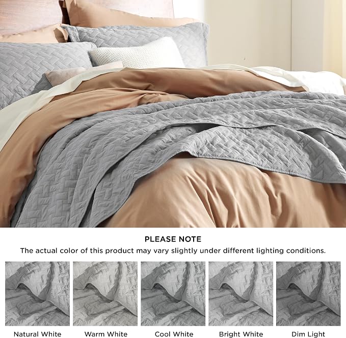 Bedsure Twin Size Quilt, Lightweight Comforter Set, Light Grey Bedspread | - Image 7