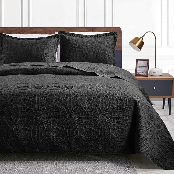 Love's cabin King Size Quilt Set Black Bedspreads by Lovescabin