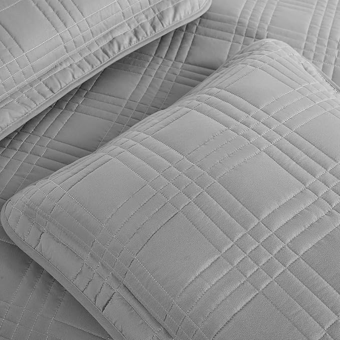 Chezmoi Collection Kingston Queen Size Bedspread Set, 3-Piece Gray Oversized - Image 7