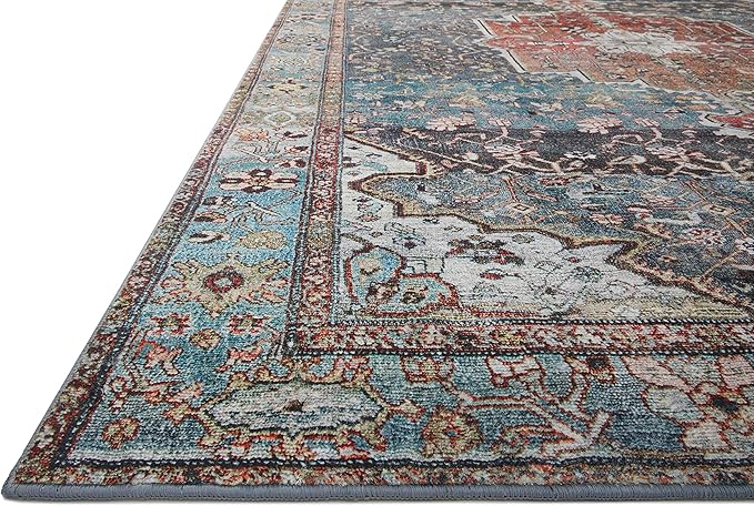 Loloi Margot Collection MAT-05 Ocean/Brick 2'-6" x 11'-6" Runner Rug feat. CloudPile, No-Shed Easy Clean Large Patterned Area Rug for Living Room, Bedroom, Dining Area