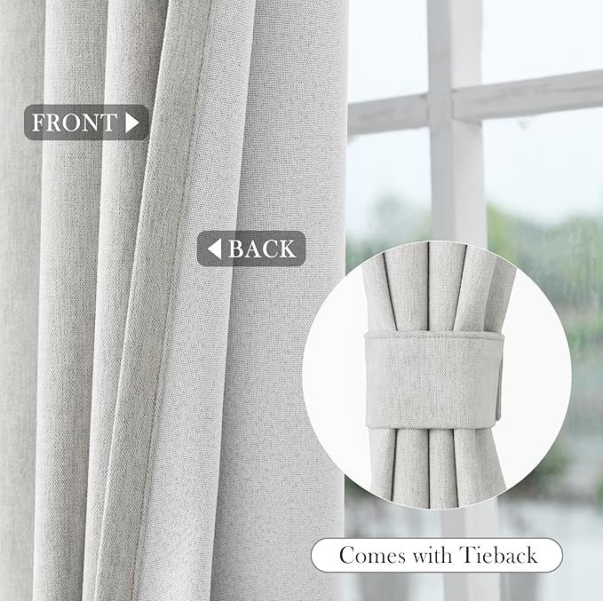 Macochico 100" Wx84 L White Full Blackout Curtains for Sliding Door, Thermal Insulated Drapery for Living Room Bedroom Windows Patio Door, Modern Chenille Grommet Curtains with Tieback 1 Panel