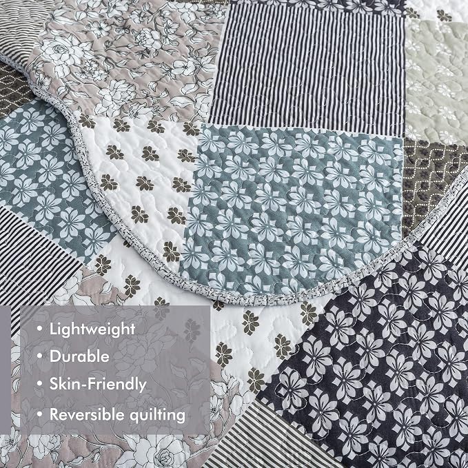 Etwel Lightweight Patchwork King Size Quilt Set - Image 5