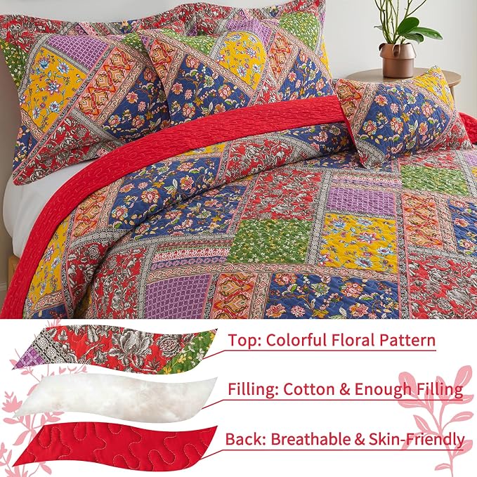 VAPUTAR 100% Cotton Face Quilt Queen Size Set, Quilted Bedspread Coverlet | 3 - Image 3