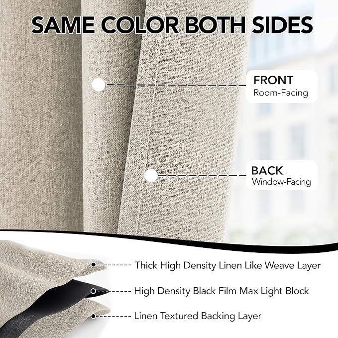 Deconovo Faux Linen 100% Blackout Curtains - Image 3