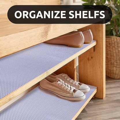 RAY STAR 12X120 Inch Shelf Liner for Kitchen Cabinets, Non-Adhesive Cabinet Liner Washable, PVC Drawer Liner for Dresser Non-Slip Bathroom (Blue Circle)(1 Roll)