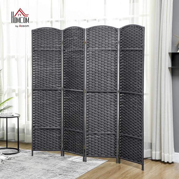 HOMCOM Room Divider 4 Panel Folding Privacy Screen 5.6' Tall Beige | - Image 2